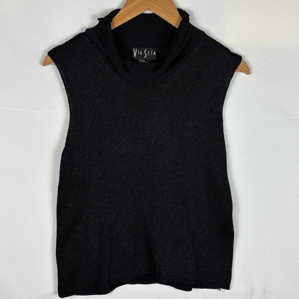Women Silk Knit Sleeveless Cowl Neck TankTop Shell Via Seta Sz L Holiday Shimmer